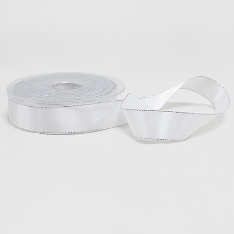 Fita Cetim Fio Prateado 2.5cm x 25mt -  Branco